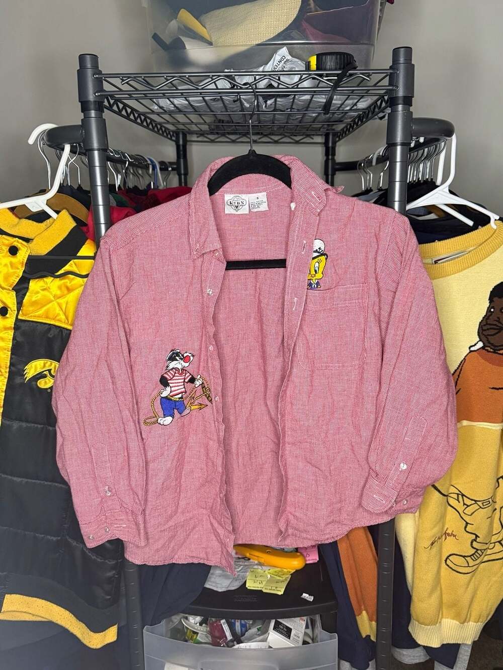 Vintage 1992 Acme Kids Looney Tunes Tweety & Sylvester Embroidered Shirt Size S